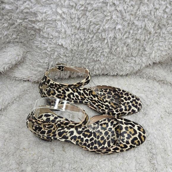 J. Crew Leather Leopard Print Made in Italy Ankle Strap Block Heel Shoes Womens - Picture 2 of 6